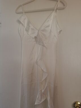Dress Forum Cream Satin Slip Dress with Ruffle Detail